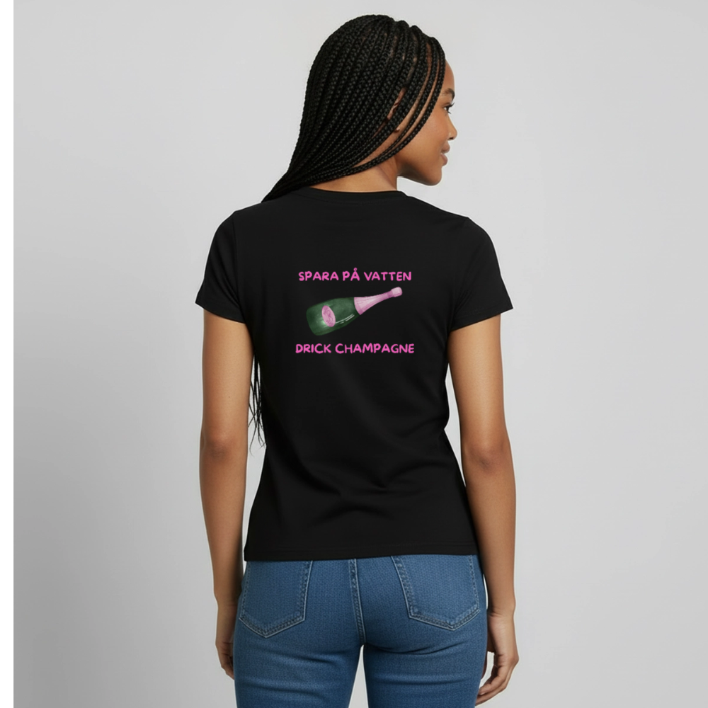 Spara på vatten, drick champagne T-shirt Dam - svart