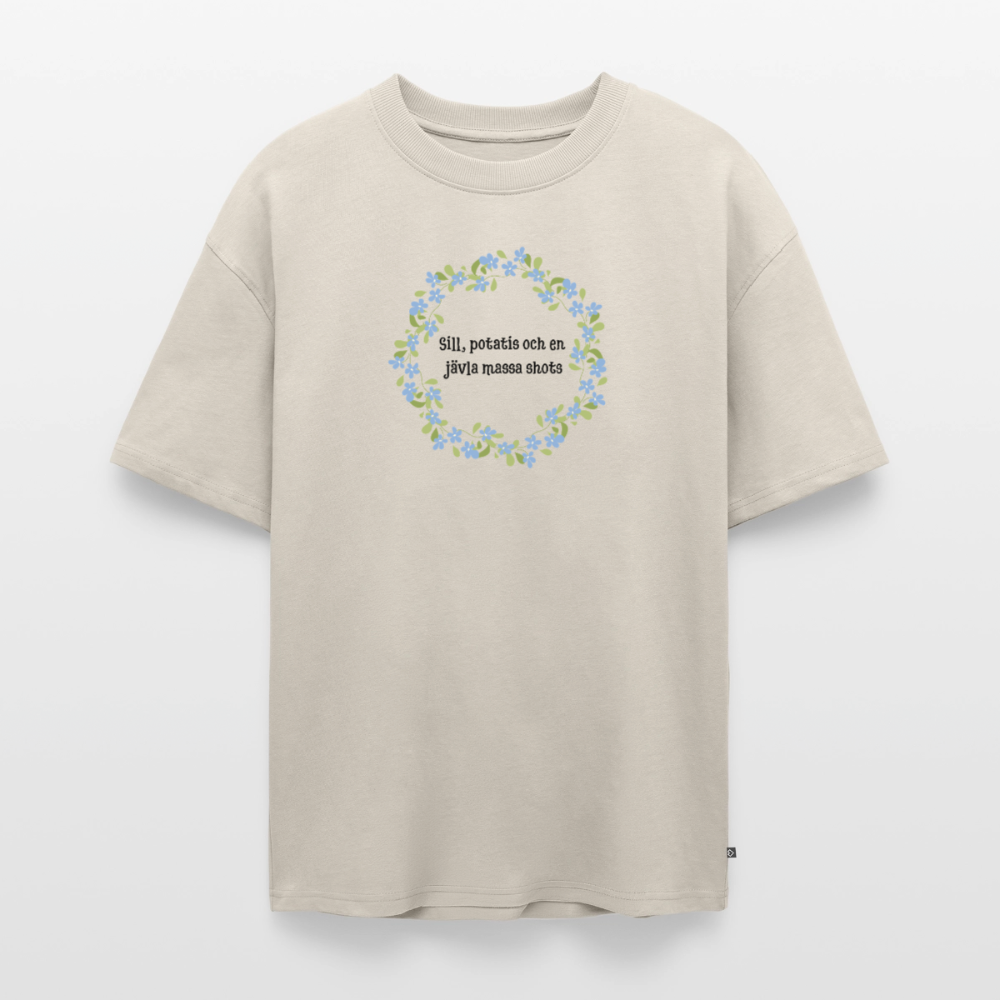 Sill, potatis och en jävla massa shots Oversized premium-T-shirt unisex - beige