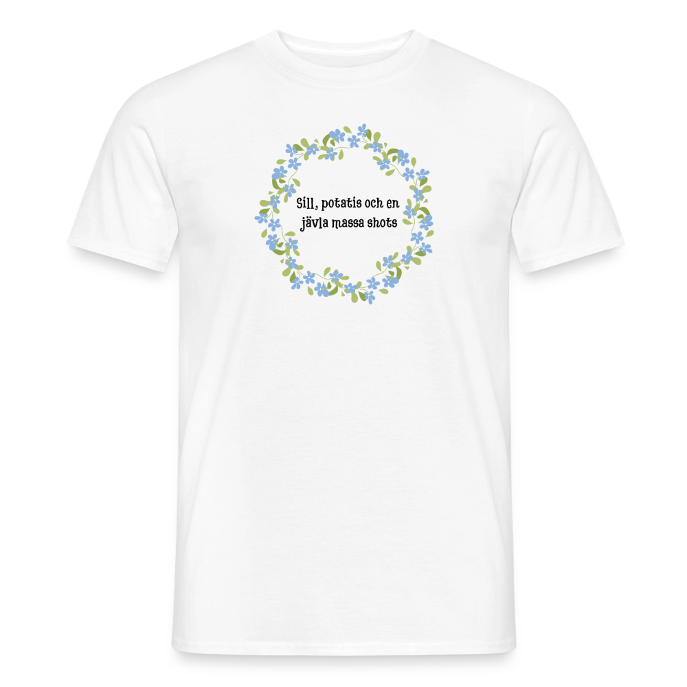 Sill, potatis och en jävla massa shots T-shirt herr - vit