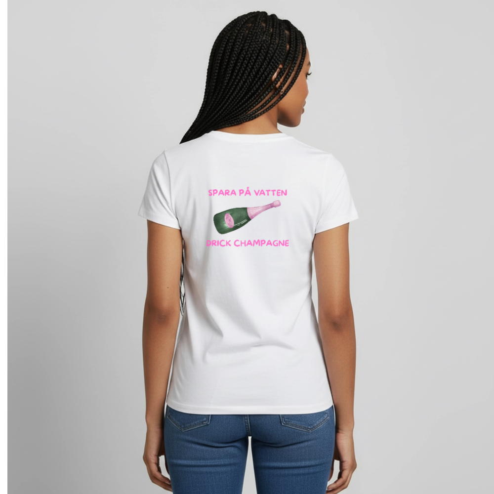 Spara på vatten, drick champagne T-shirt Dam - vit