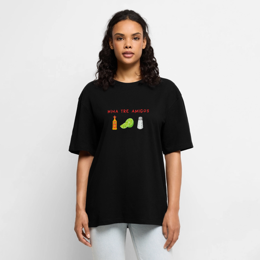 Mina tre amigos oversized premium-T-shirt Unisex - svart