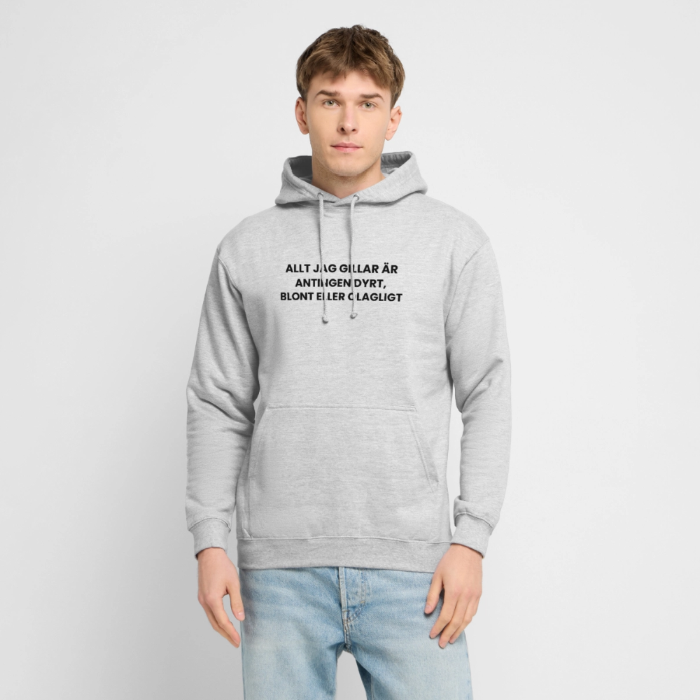 Allt jag gillar är antingen dyrt, blont eller olagligt Hoodie Unisex - ljusgråmelerad