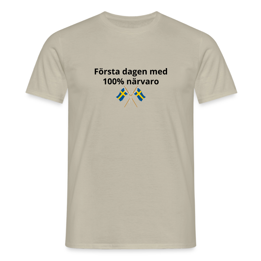 Första dagen med 100% närvaro T-shirt herr - sandbeige