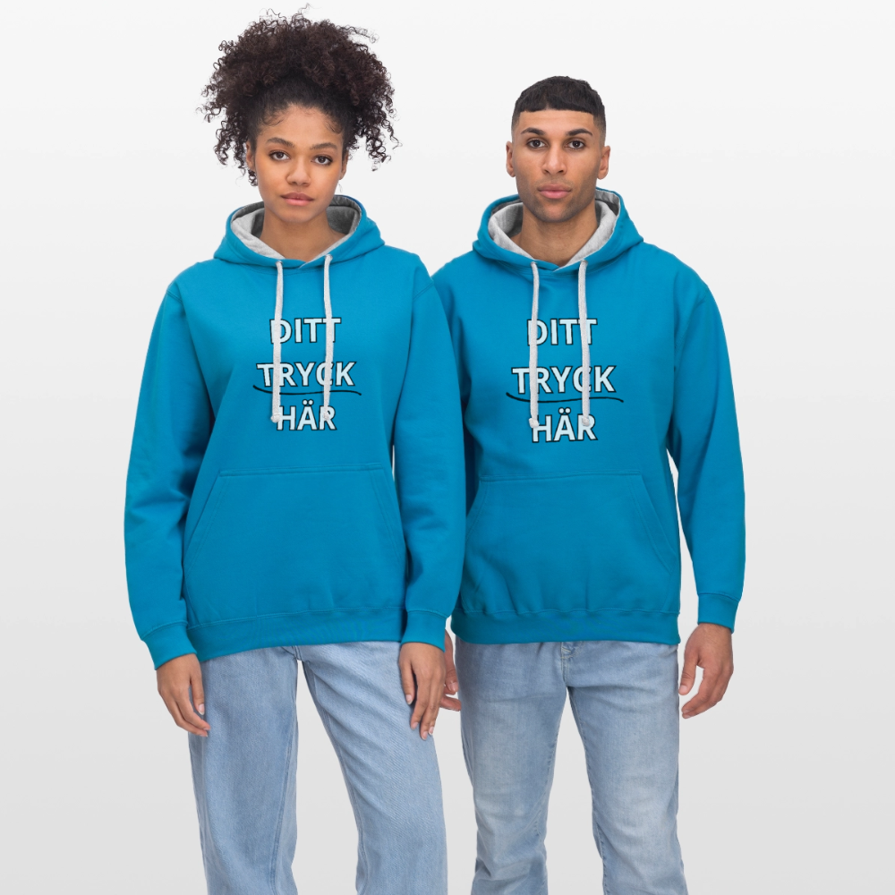 Contrast Colour Hoodie - påfågelsblå/gråmelerad