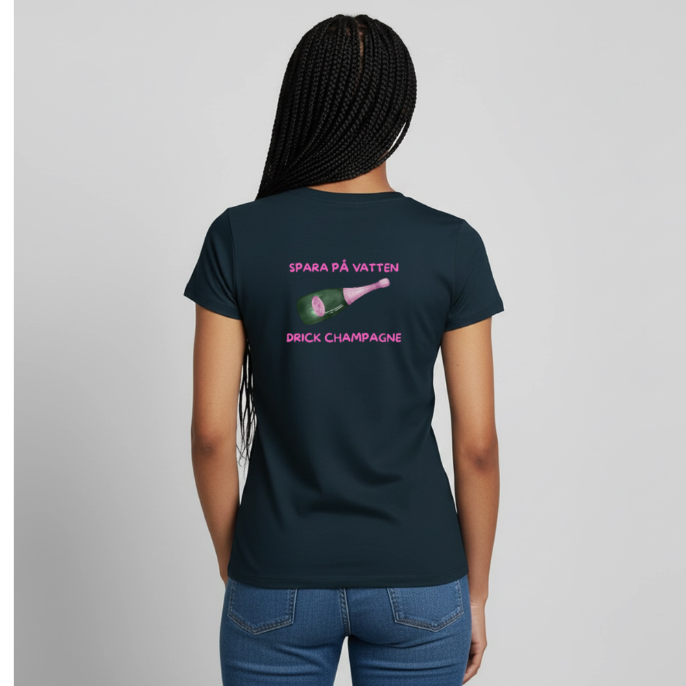 Spara på vatten, drick champagne T-shirt Dam - marinblå
