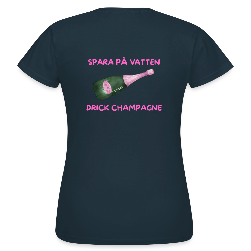 Spara på vatten, drick champagne T-shirt Dam - marinblå