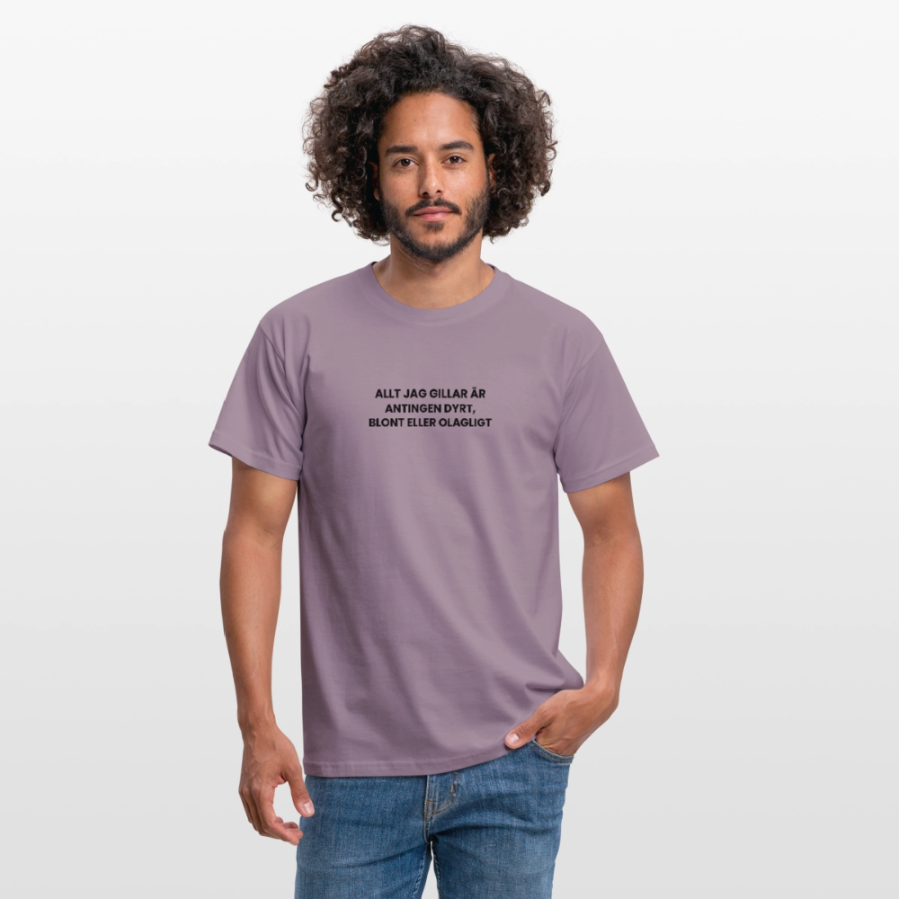 Allt jag gillar är antingen dyrt, blont eller olagligt T-shirt herr - lilagrå 