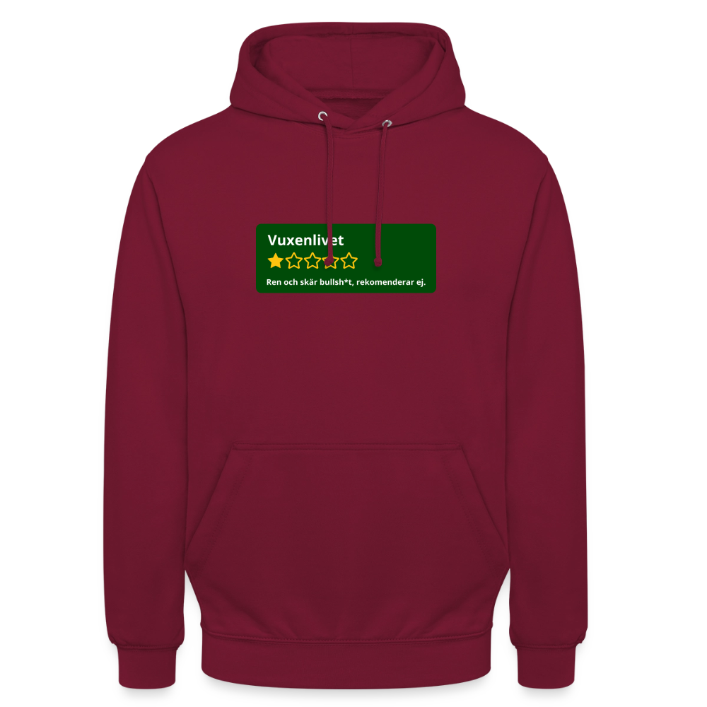 Recension på vuxenlivet Hoodie Unisex - bordeaux