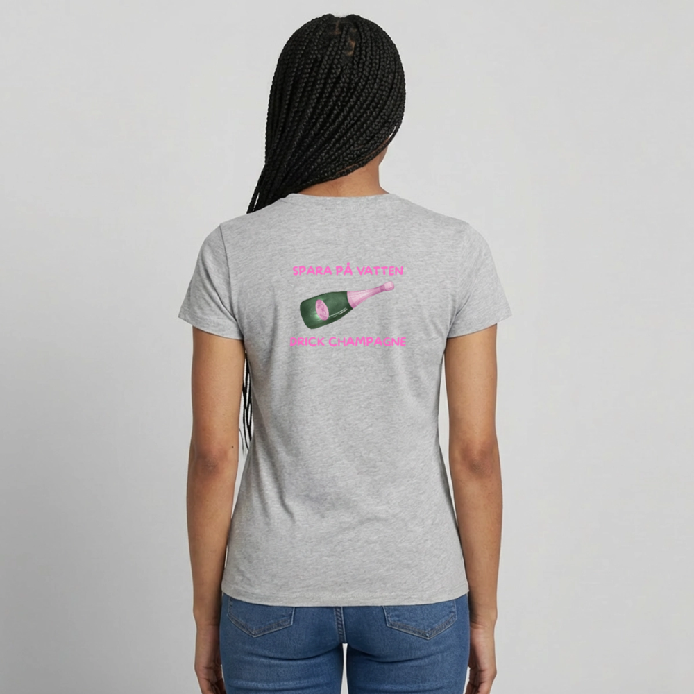 Spara på vatten, drick champagne T-shirt Dam - gråmelerad
