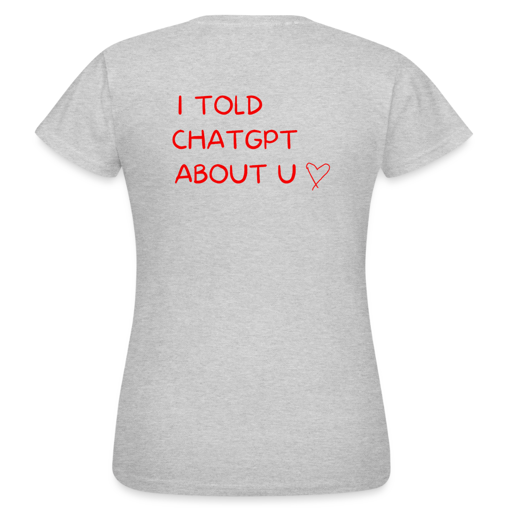 I told ChatGPT about u T-shirt dam - gråmelerad